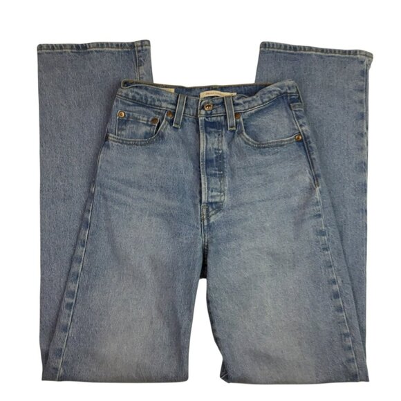 Levis Premium Ribcage Button Fly Straight Jeans Womens 2 High Rise Light Blue De - Picture 4 of 12